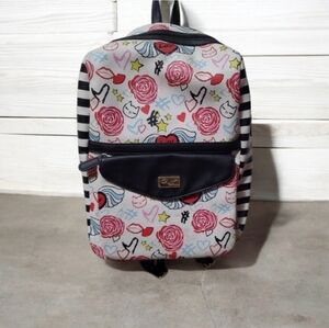 Betsey Johnson Multicolor Backpack With Floral And Stripe Design